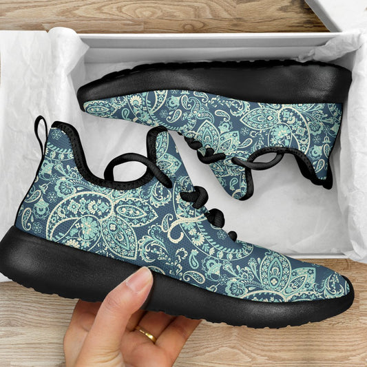 Blue Sky Paisley Bohemian Pattern Print Mesh Knit Shoes GearFrost