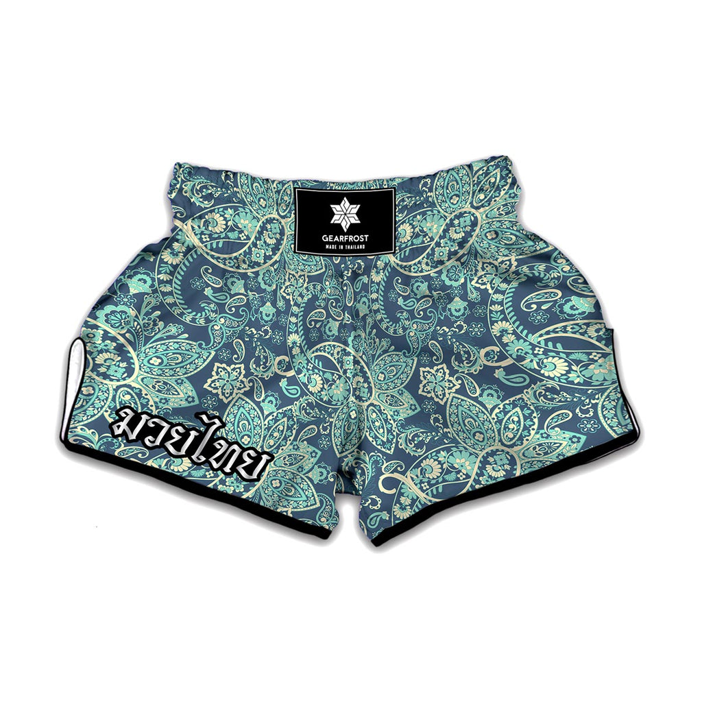 Blue Sky Paisley Bohemian Pattern Print Muay Thai Boxing Shorts