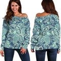 Blue Sky Paisley Bohemian Pattern Print Off The Shoulder Sweatshirt