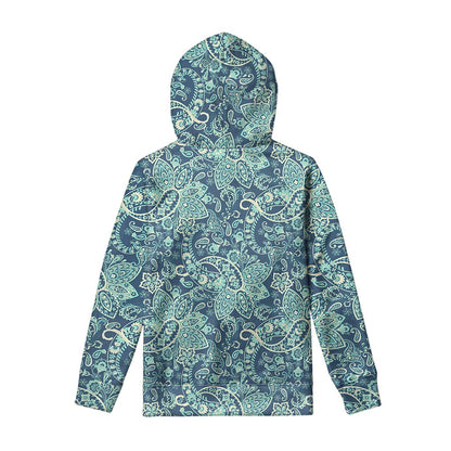 Blue Sky Paisley Bohemian Pattern Print Pullover Hoodie