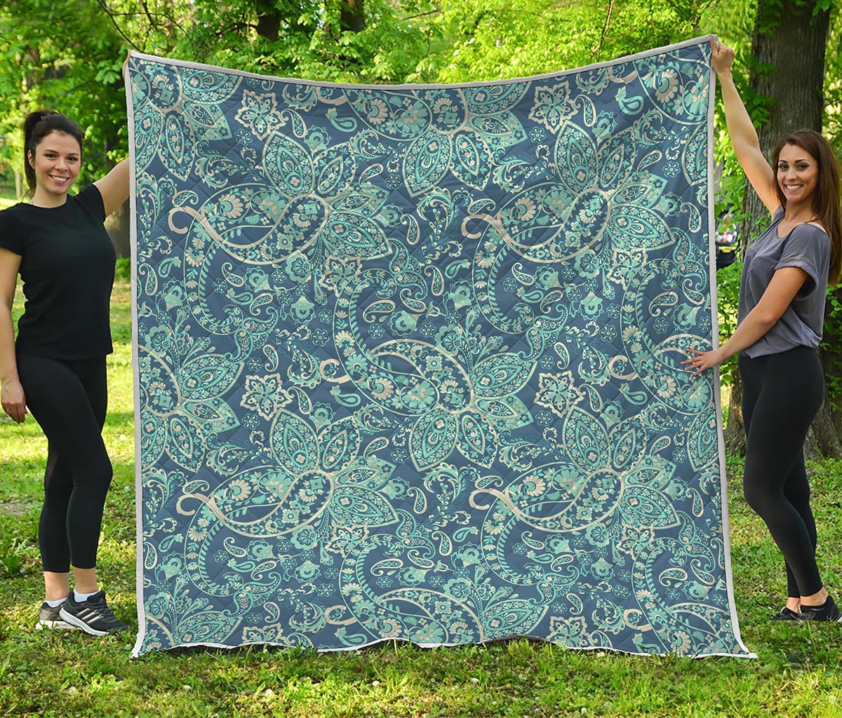 Blue Sky Paisley Bohemian Pattern Print Quilt