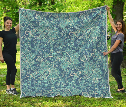Blue Sky Paisley Bohemian Pattern Print Quilt
