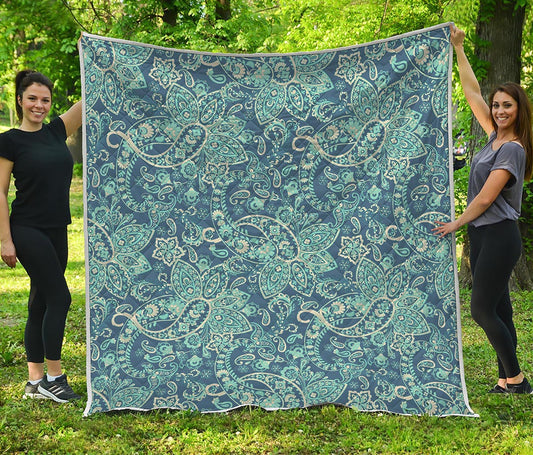 Blue Sky Paisley Bohemian Pattern Print Quilt