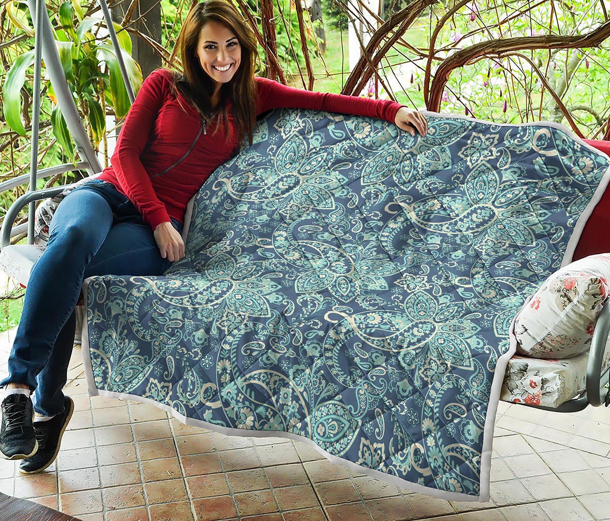 Blue Sky Paisley Bohemian Pattern Print Quilt