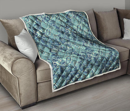 Blue Sky Paisley Bohemian Pattern Print Quilt