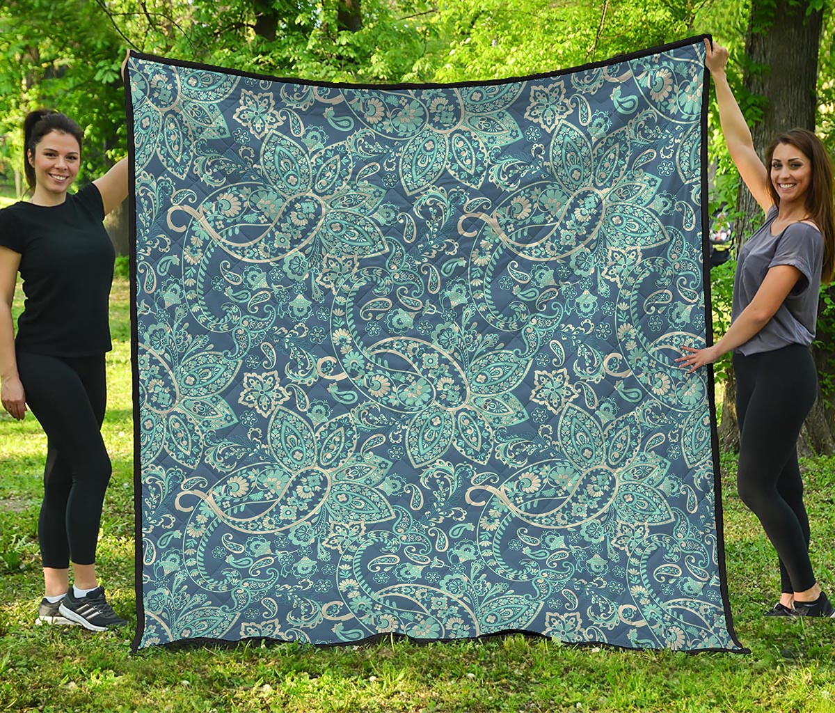 Blue Sky Paisley Bohemian Pattern Print Quilt