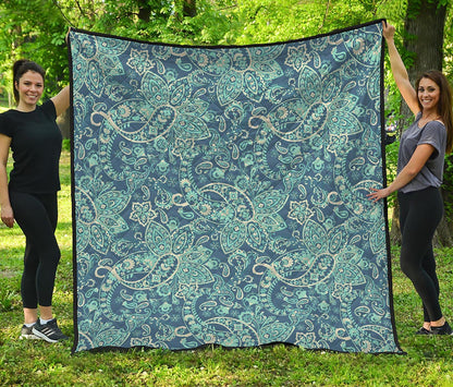 Blue Sky Paisley Bohemian Pattern Print Quilt