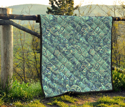 Blue Sky Paisley Bohemian Pattern Print Quilt