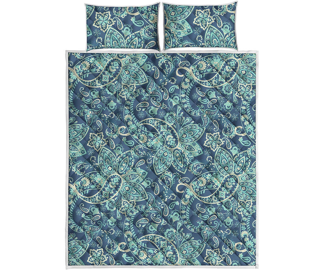 Blue Sky Paisley Bohemian Pattern Print Quilt Bed Set