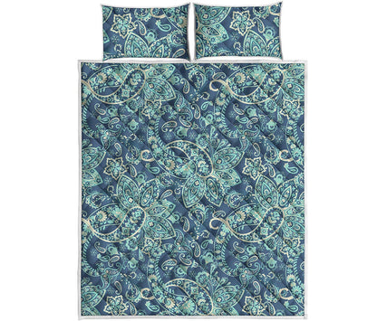 Blue Sky Paisley Bohemian Pattern Print Quilt Bed Set