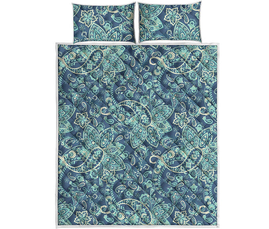 Blue Sky Paisley Bohemian Pattern Print Quilt Bed Set