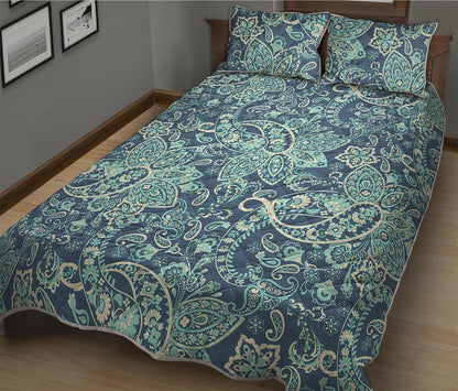 Blue Sky Paisley Bohemian Pattern Print Quilt Bed Set