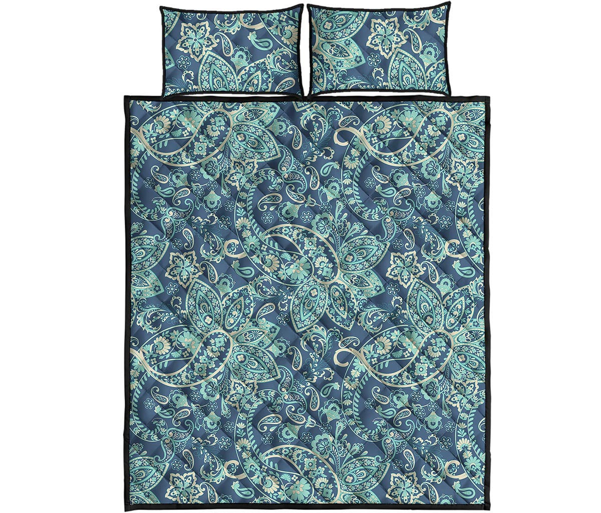 Blue Sky Paisley Bohemian Pattern Print Quilt Bed Set