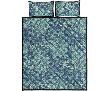 Blue Sky Paisley Bohemian Pattern Print Quilt Bed Set