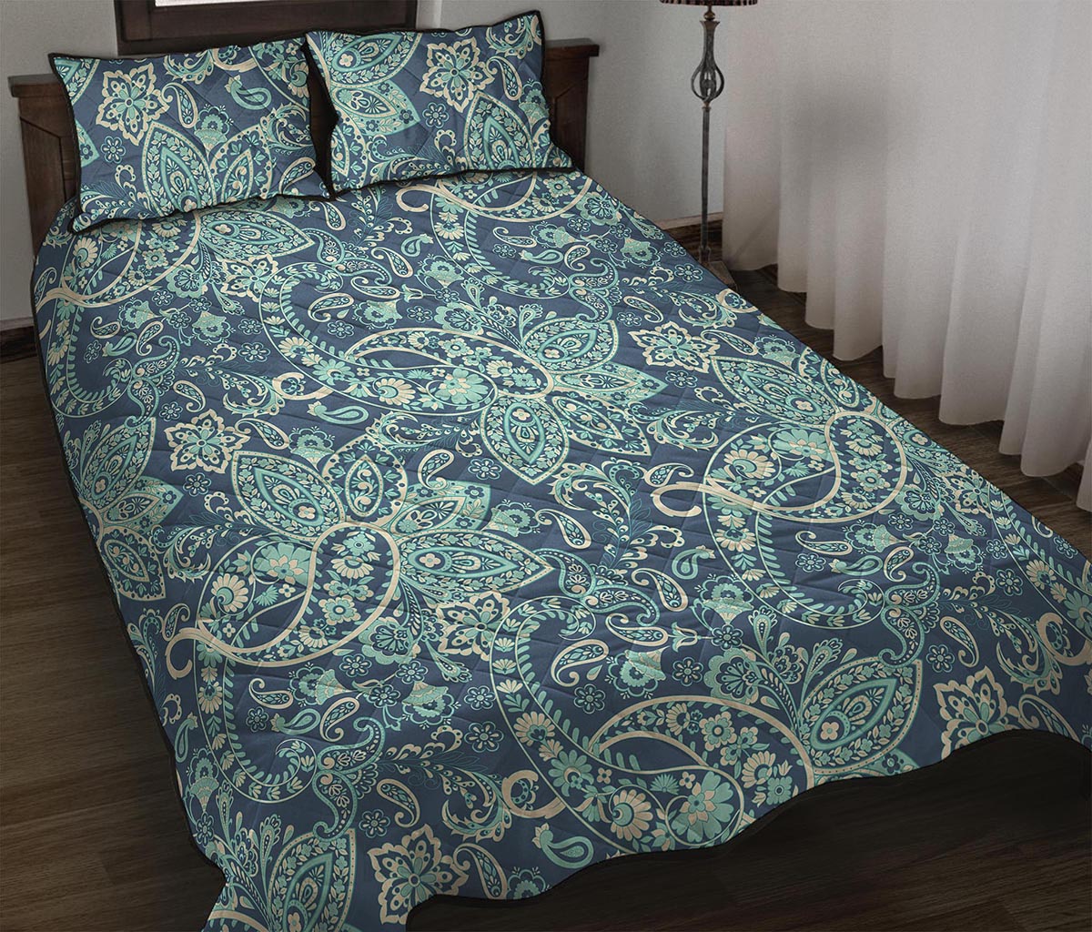 Blue Sky Paisley Bohemian Pattern Print Quilt Bed Set