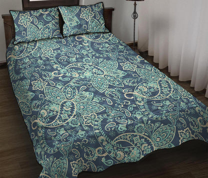 Blue Sky Paisley Bohemian Pattern Print Quilt Bed Set