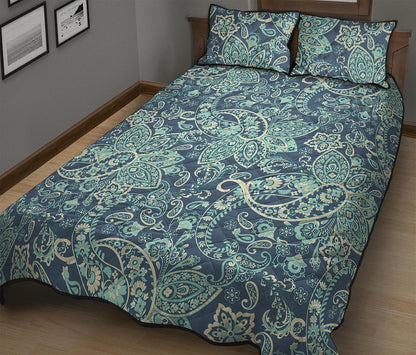 Blue Sky Paisley Bohemian Pattern Print Quilt Bed Set