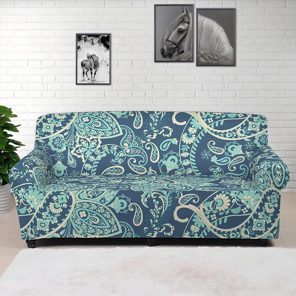 Blue Sky Paisley Bohemian Pattern Print Sofa Cover