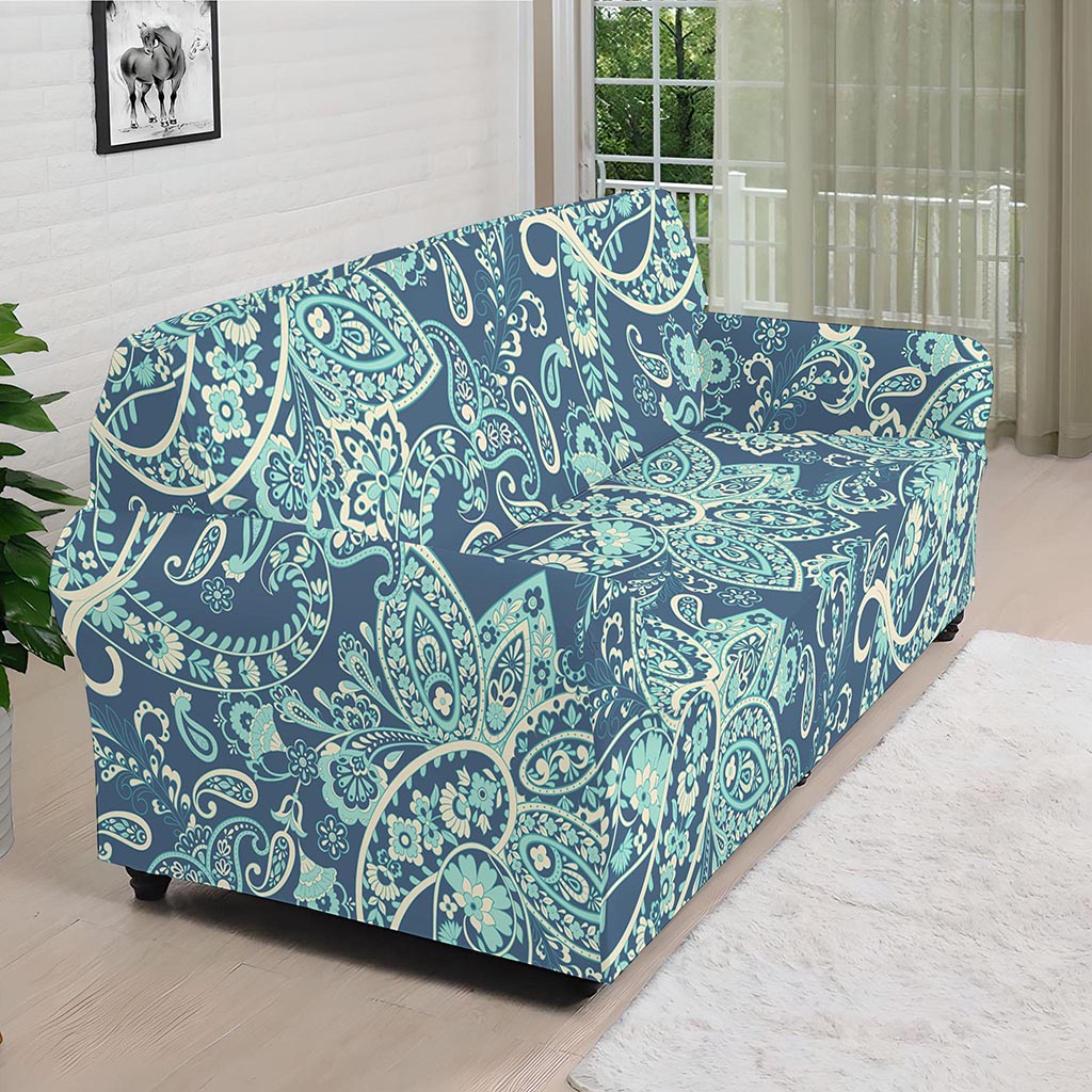 Blue Sky Paisley Bohemian Pattern Print Sofa Cover