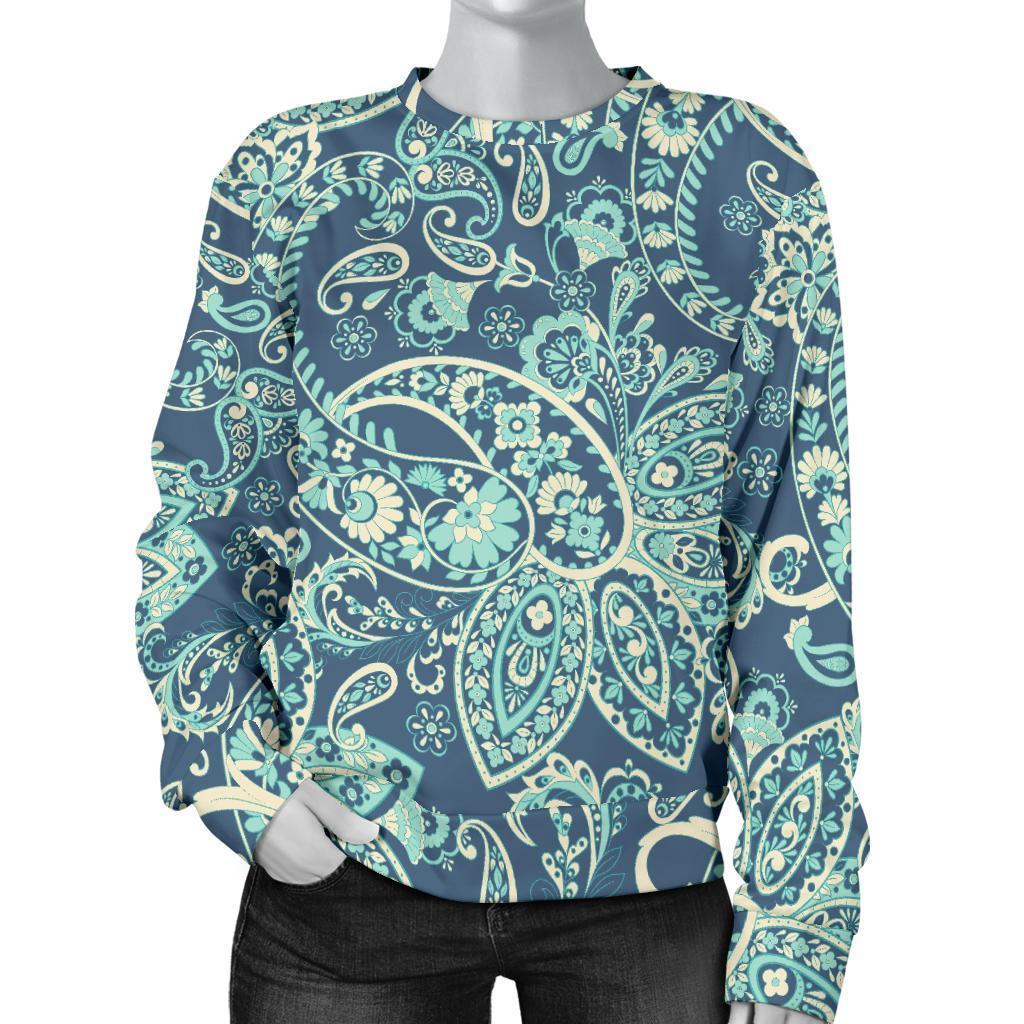 Blue Sky Paisley Bohemian Pattern Print Women's Crewneck Sweatshirt GearFrost