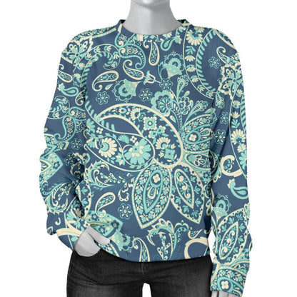 Blue Sky Paisley Bohemian Pattern Print Women's Crewneck Sweatshirt GearFrost