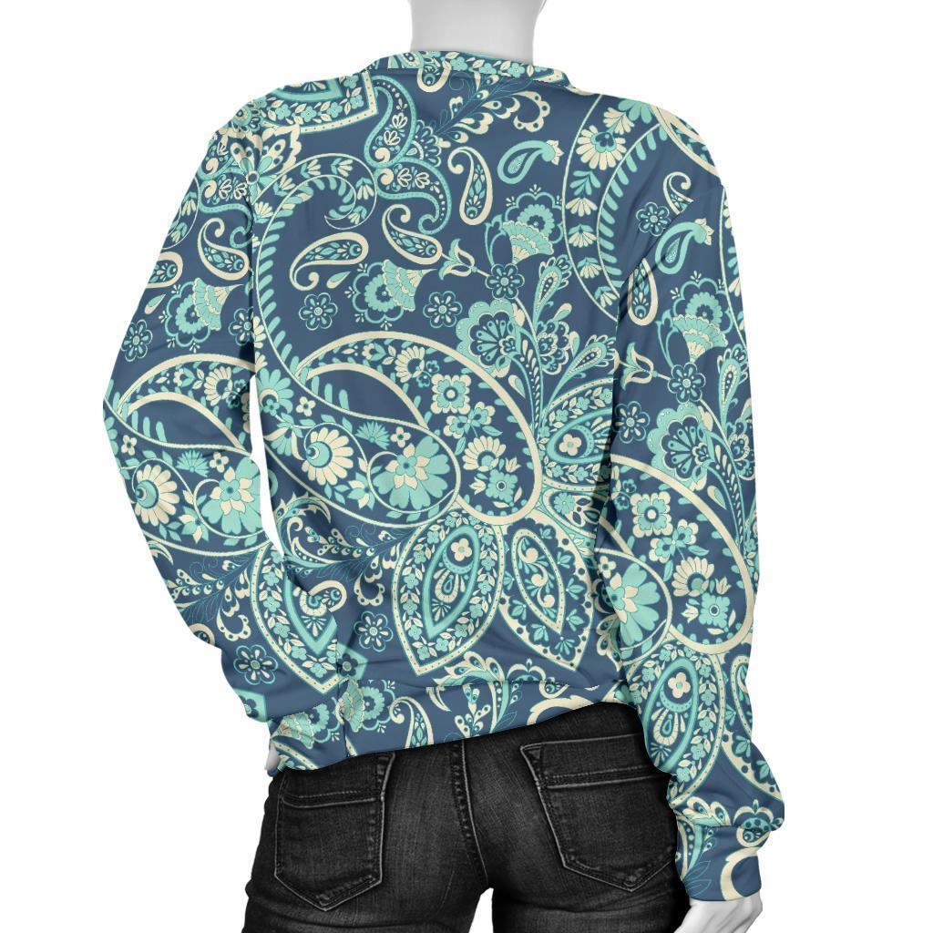 Blue Sky Paisley Bohemian Pattern Print Women's Crewneck Sweatshirt GearFrost