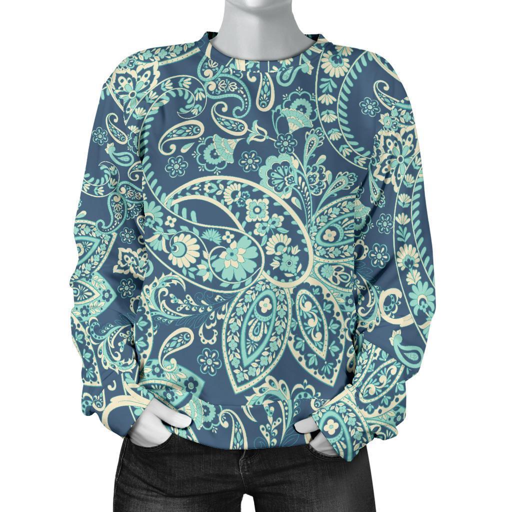 Blue Sky Paisley Bohemian Pattern Print Women's Crewneck Sweatshirt GearFrost