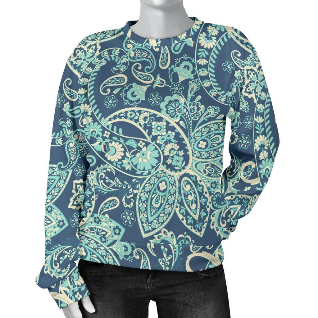 Blue Sky Paisley Bohemian Pattern Print Women's Crewneck Sweatshirt GearFrost
