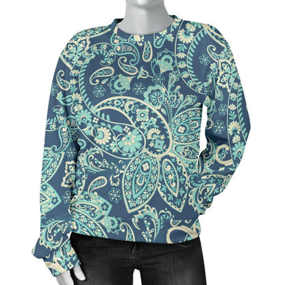 Blue Sky Paisley Bohemian Pattern Print Women's Crewneck Sweatshirt GearFrost