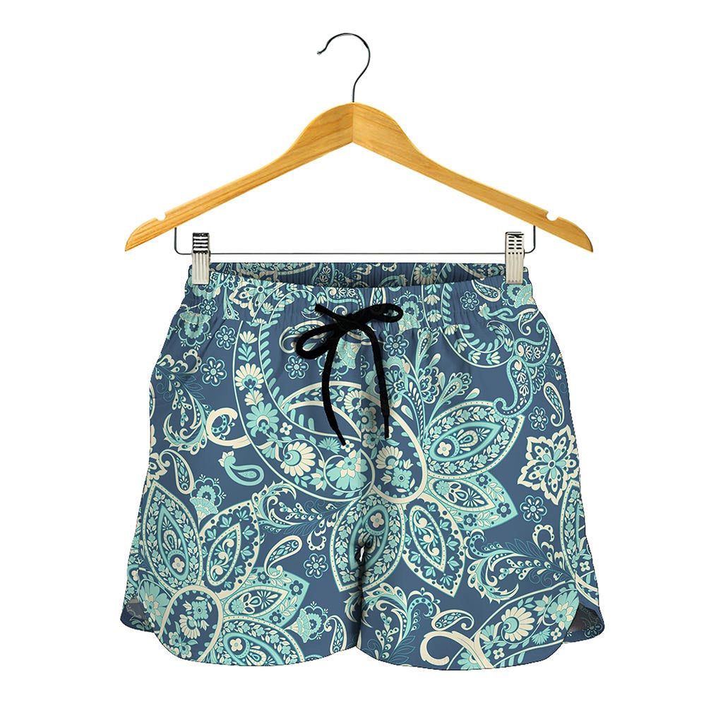 Blue Sky Paisley Bohemian Pattern Print Women's Shorts