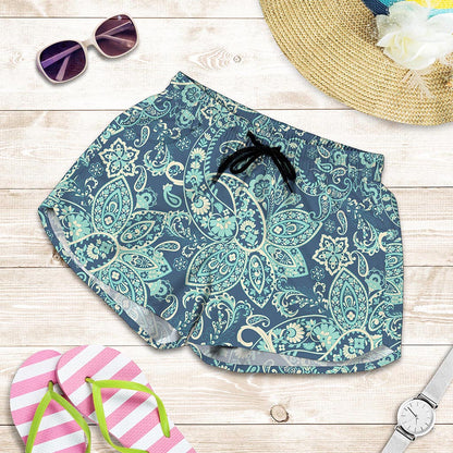 Blue Sky Paisley Bohemian Pattern Print Women's Shorts