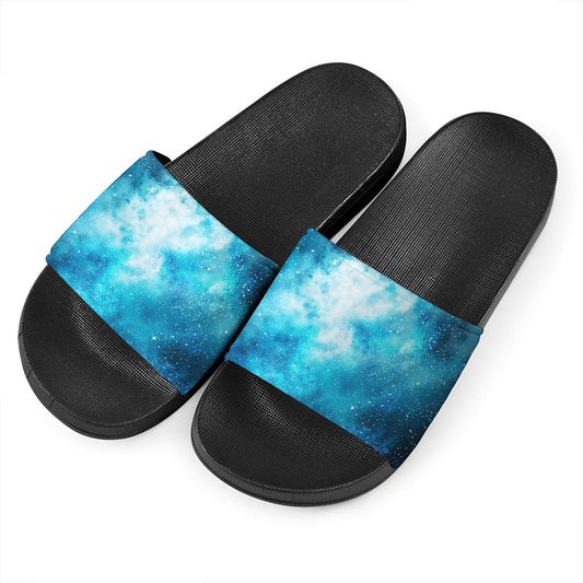 Blue Sky Universe Galaxy Space Print Black Slide Sandals