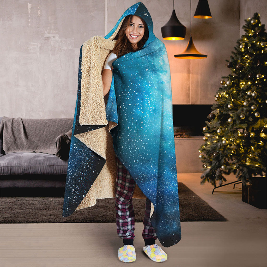 Blue Sky Universe Galaxy Space Print Hooded Blanket