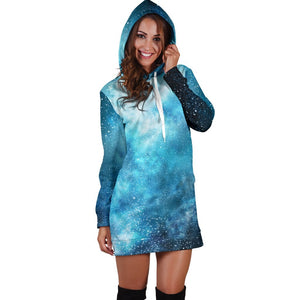 Blue Sky Universe Galaxy Space Print Hoodie Dress GearFrost