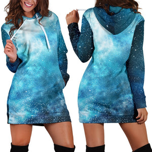 Blue Sky Universe Galaxy Space Print Hoodie Dress GearFrost