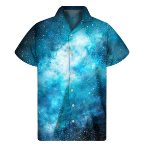 Blue Sky Universe Galaxy Space Print Men's Short Sleeve Shirt