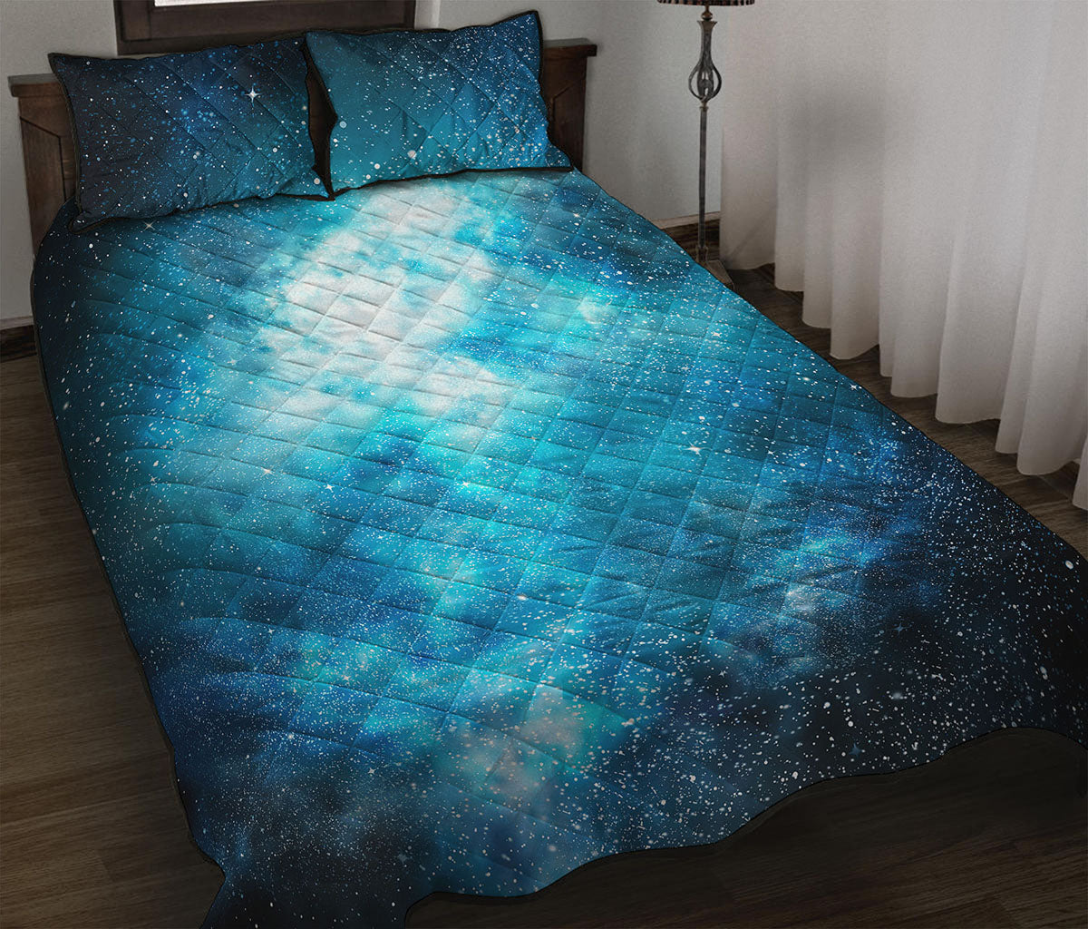 Blue Sky Universe Galaxy Space Print Quilt Bed Set