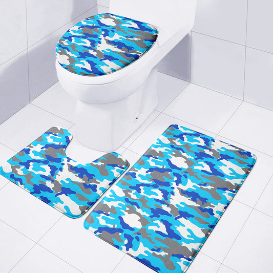 Blue Snow Camouflage Print 3 Piece Bath Mat Set