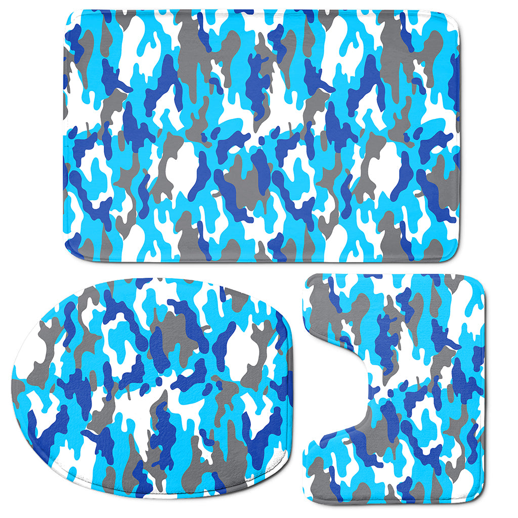 Blue Snow Camouflage Print 3 Piece Bath Mat Set