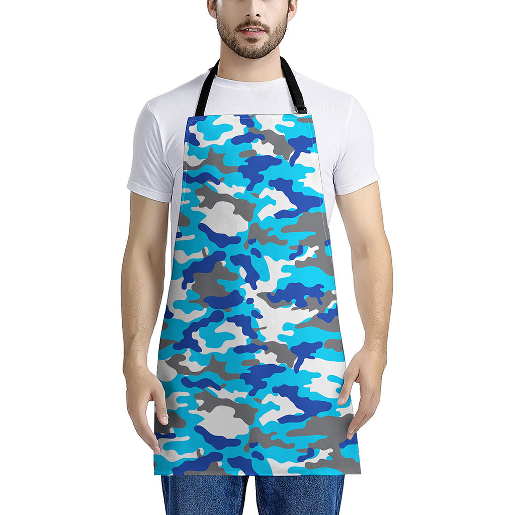 Blue Snow Camouflage Print Apron