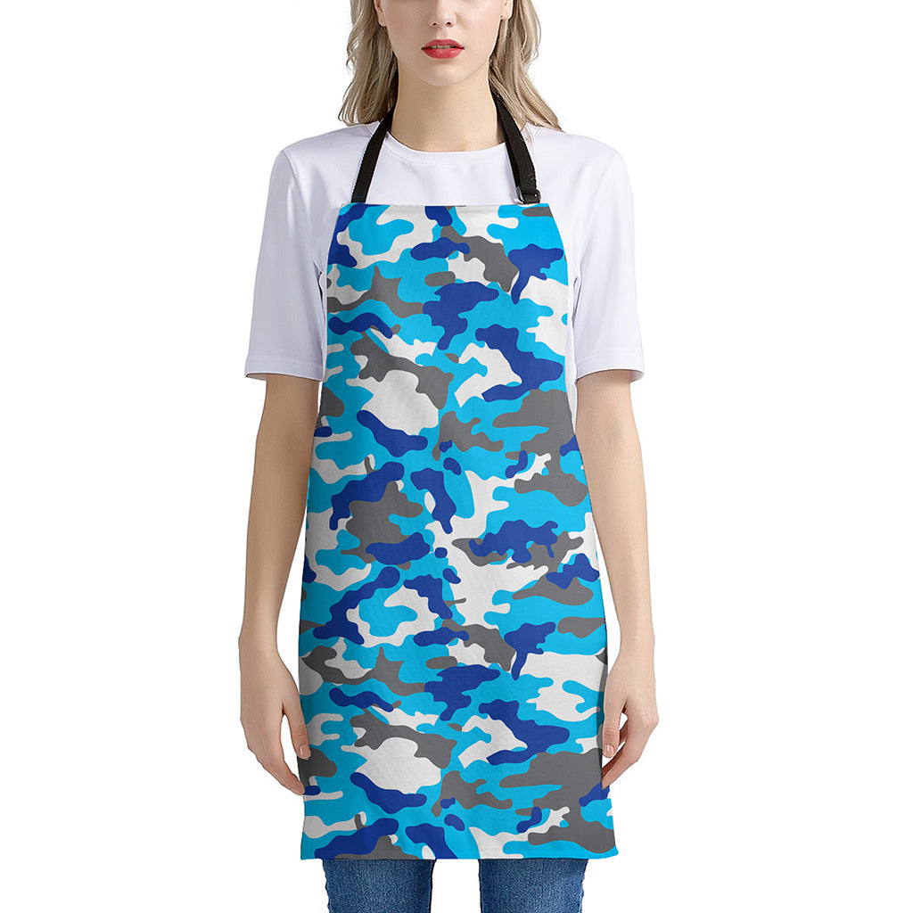 Blue Snow Camouflage Print Apron