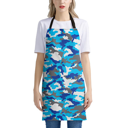 Blue Snow Camouflage Print Apron