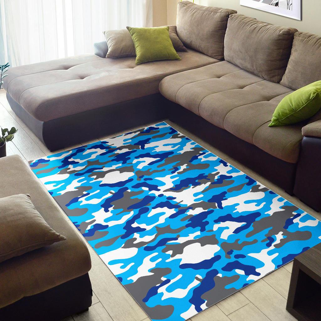 Blue Snow Camouflage Print Area Rug GearFrost