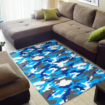 Blue Snow Camouflage Print Area Rug GearFrost