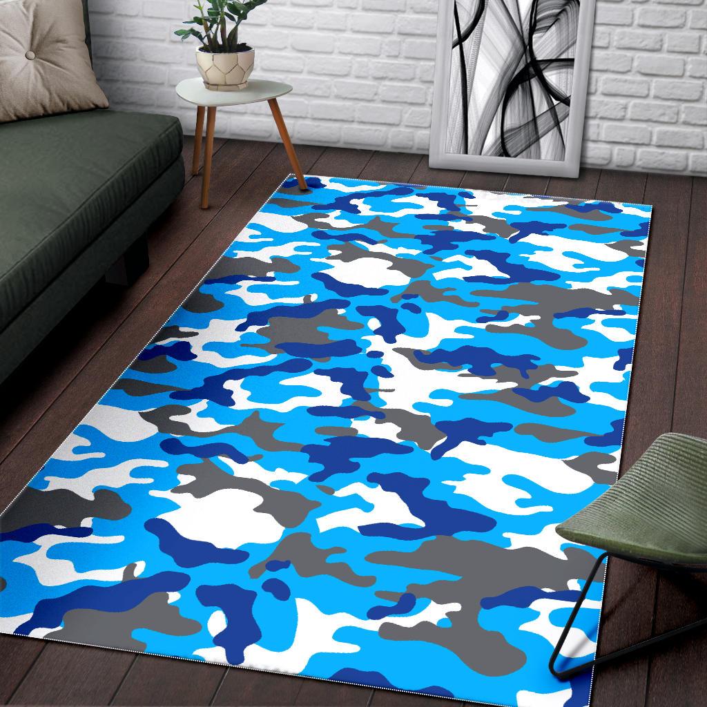 Blue Snow Camouflage Print Area Rug GearFrost