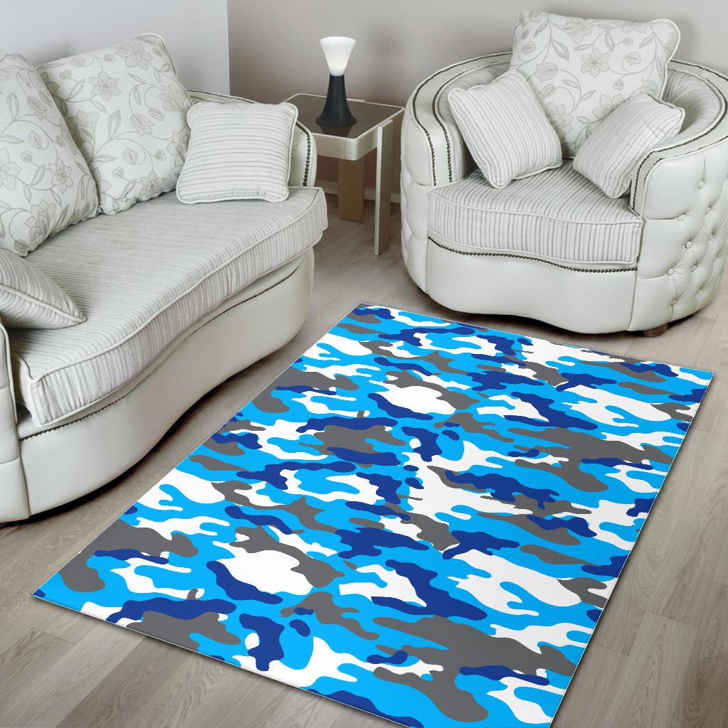 Blue Snow Camouflage Print Area Rug GearFrost