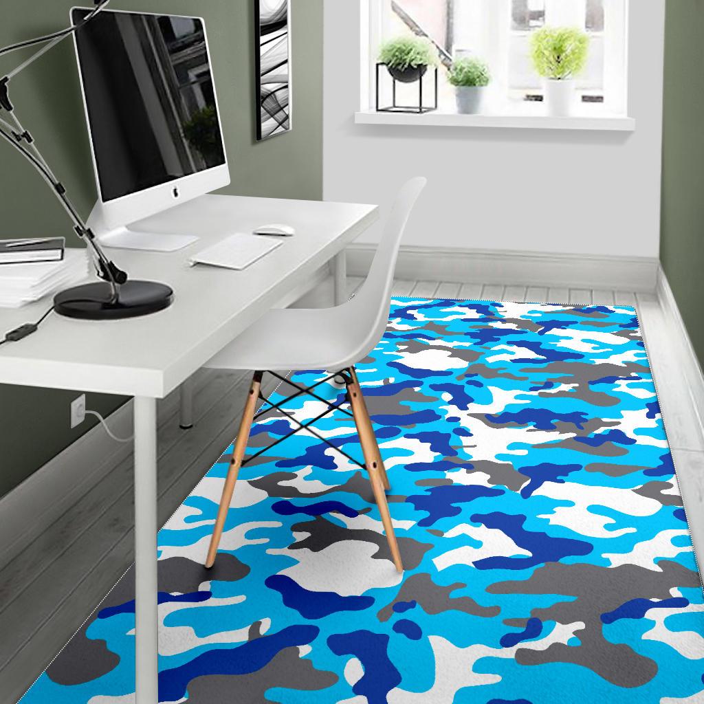 Blue Snow Camouflage Print Area Rug GearFrost