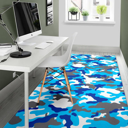 Blue Snow Camouflage Print Area Rug GearFrost