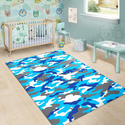 Blue Snow Camouflage Print Area Rug GearFrost