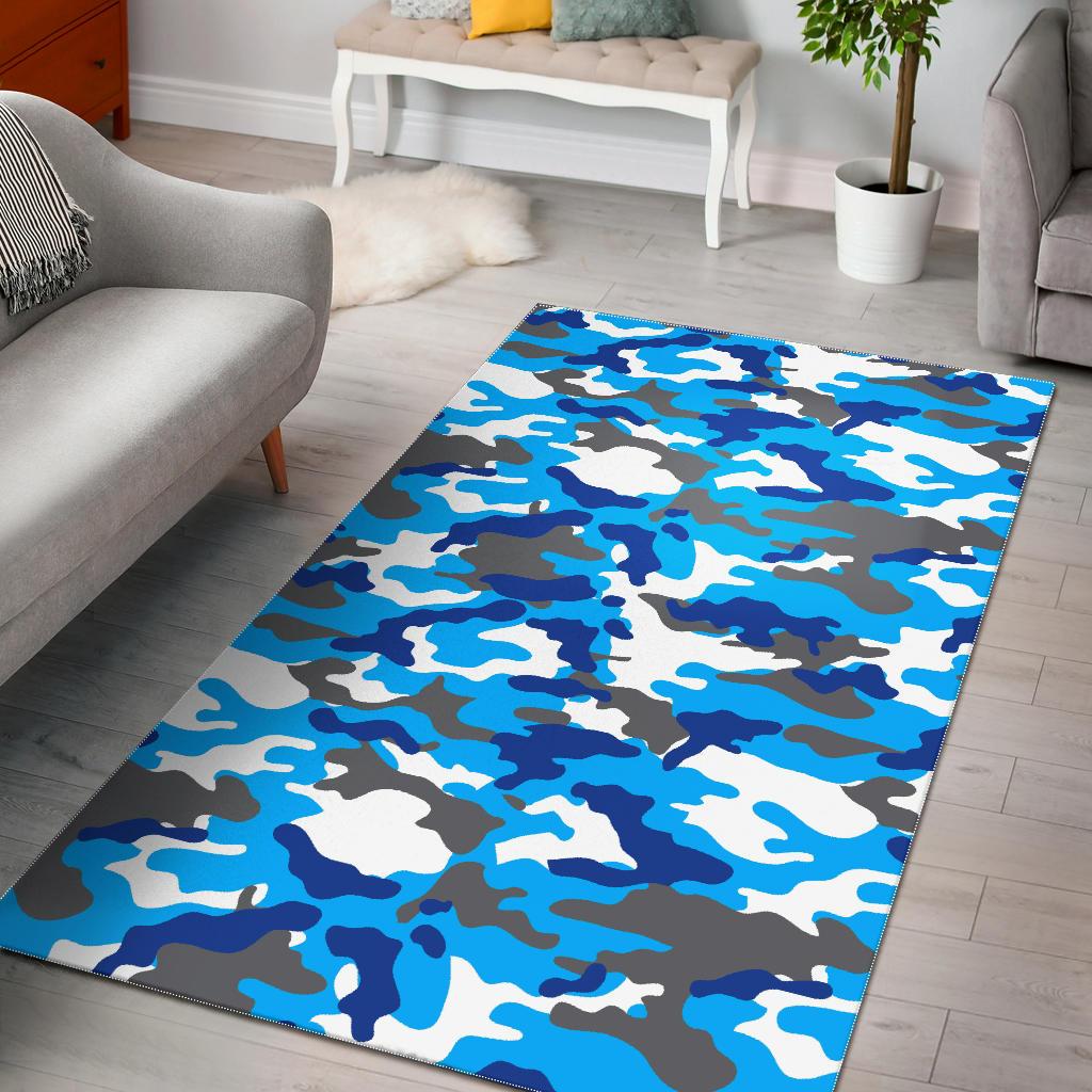 Blue Snow Camouflage Print Area Rug GearFrost